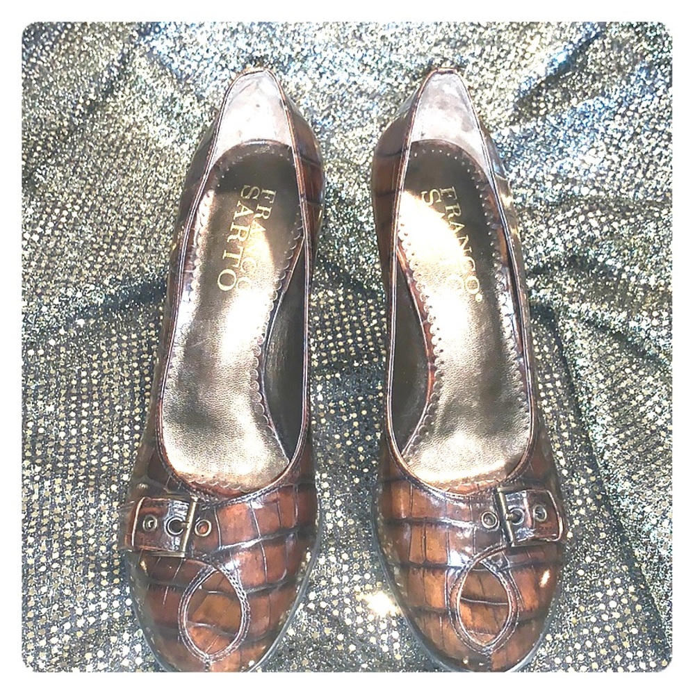 Franco Sarto brown peek toe heels